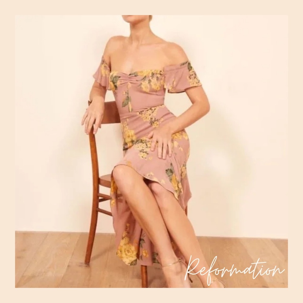 Reformation Butterfly Midi Dress – Gwyneth Dusty Pink Floral, Size 2, Like New - Picture 2 of 15